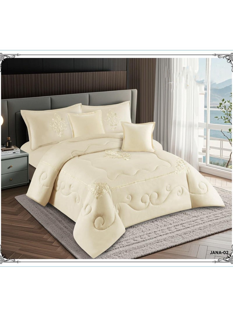 Infinity Luxury Summer Bedding Set for Two – 6 Pieces – Soft Embroidered Comforter 220×240 cm – Fully Fitted Elastic Bedsheet 200×200×30 cm - Image 2